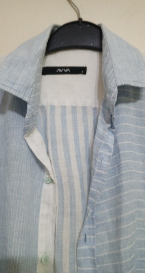 Erkek Mavi Gri Keten Düğmeli Gömlek - Görsel 3