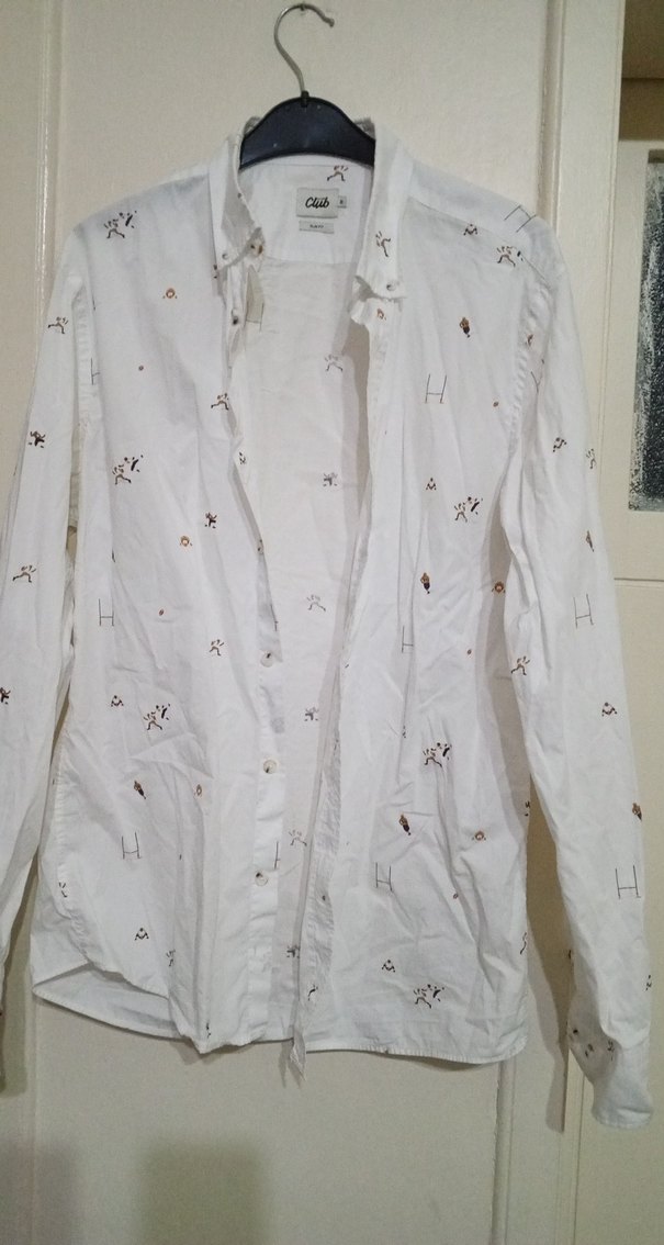 Nakışlı Beyaz Pamuklu Erkek Gömlek - Görsel 2