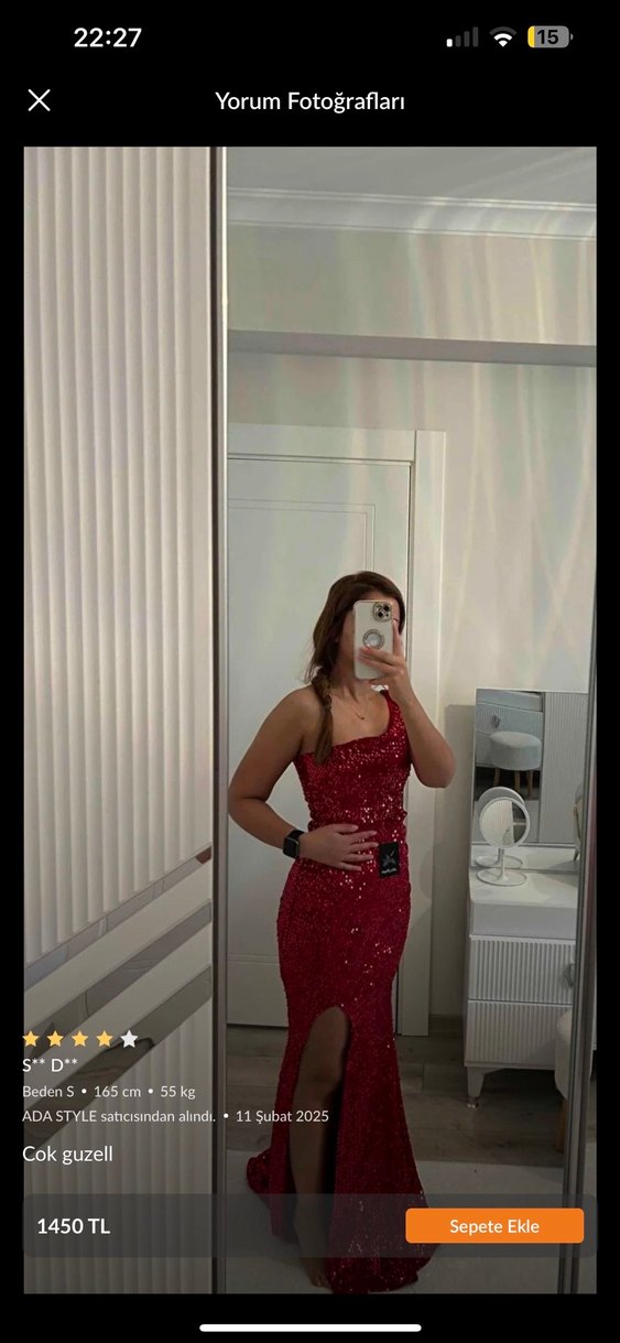 Kırmızı payetli abiye elbise - Görsel 2