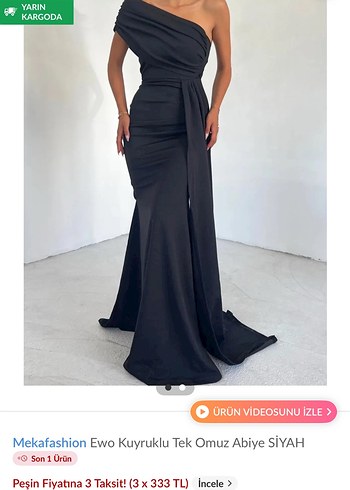 Mekafashion Siyah Tek Omuz Drapeli Abiye