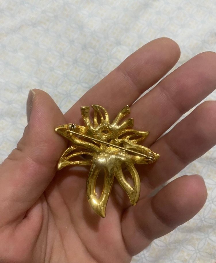 Vintage Altın Renkli Boncuklu Çiçek Broş - Görsel 2