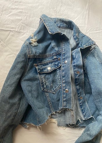 Düğmeli Mavi Kadın Denim Ceket - Görsel 5