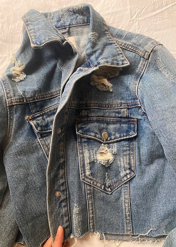 Düğmeli Mavi Kadın Denim Ceket - Görsel 6