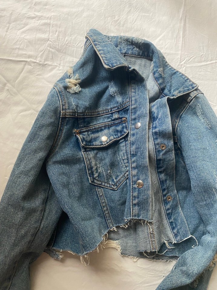 Düğmeli Mavi Kadın Denim Ceket - Görsel 5