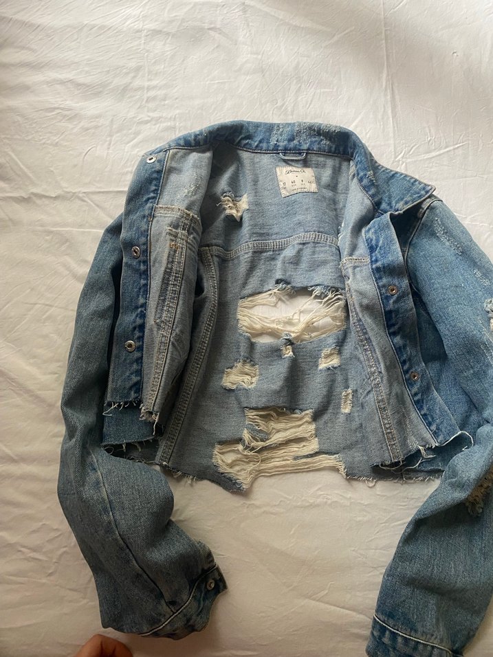 Düğmeli Mavi Kadın Denim Ceket - Görsel 4