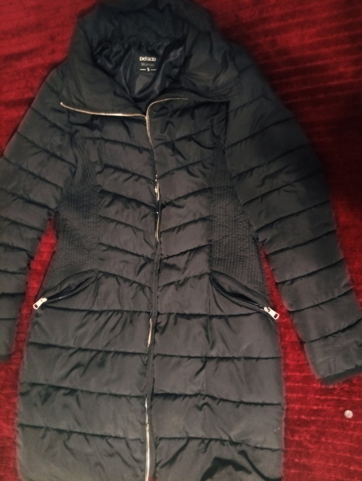 Siyah Fermuarlı Uzun Kadın Kışlık Mont - Görsel 2