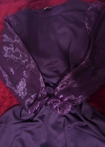 Uzun Kollu Mor Gotik Kadın Abiye Elbise - Görsel 3