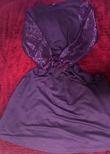 Uzun Kollu Mor Gotik Kadın Abiye Elbise - Görsel 2