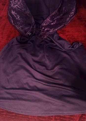 Uzun Kollu Mor Gotik Kadın Abiye Elbise - Görsel 4