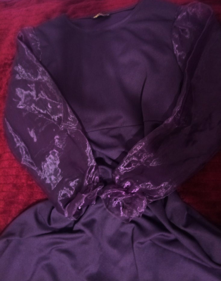 Uzun Kollu Mor Gotik Kadın Abiye Elbise - Görsel 3