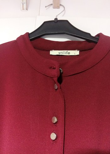 Bordo Düğmeli Uzun Kadın Elbise - Görsel 4