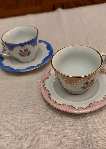 Pastel Mavi Çiçek Desenli Porselen Fincan ve Tabak - Görsel 2