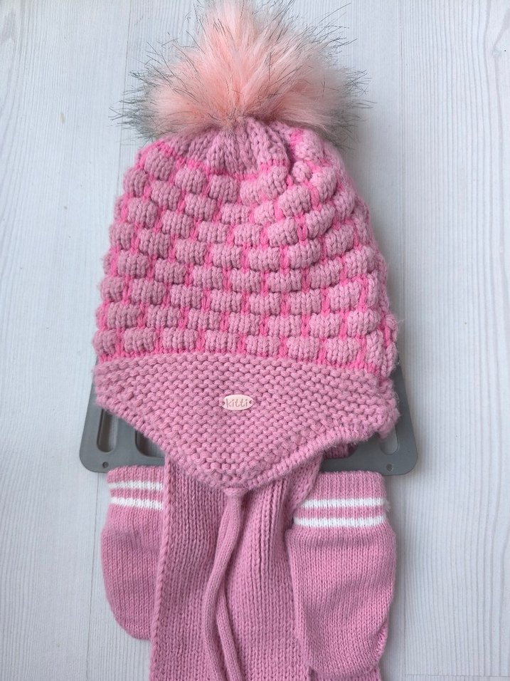 Pembe Örgü Çocuk Bere ve Atkı Seti - Görsel 2