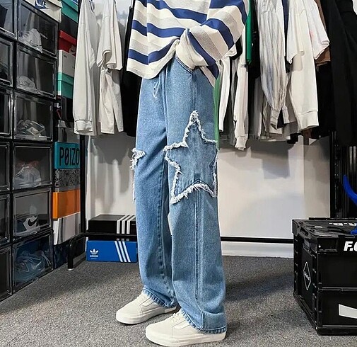 RECYCLE YILDIZ DETAYLI JEAN PANTOLON