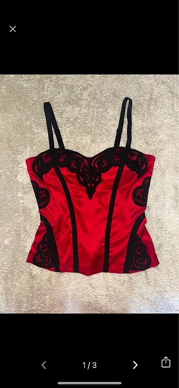 goth kırmızı saten dantelli bağcıklı büstiyer