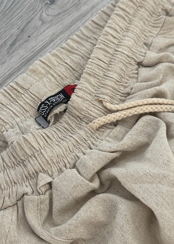 Bej Bol Kesim Keten Kadın Pantolon - Görsel 3