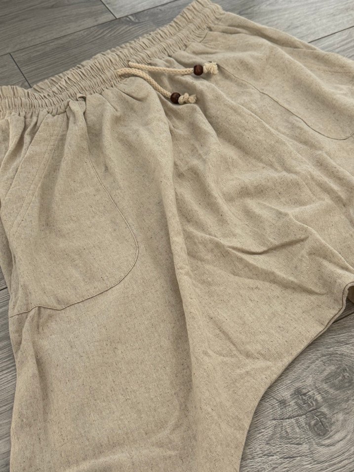 Bej Bol Kesim Keten Kadın Pantolon - Görsel 2