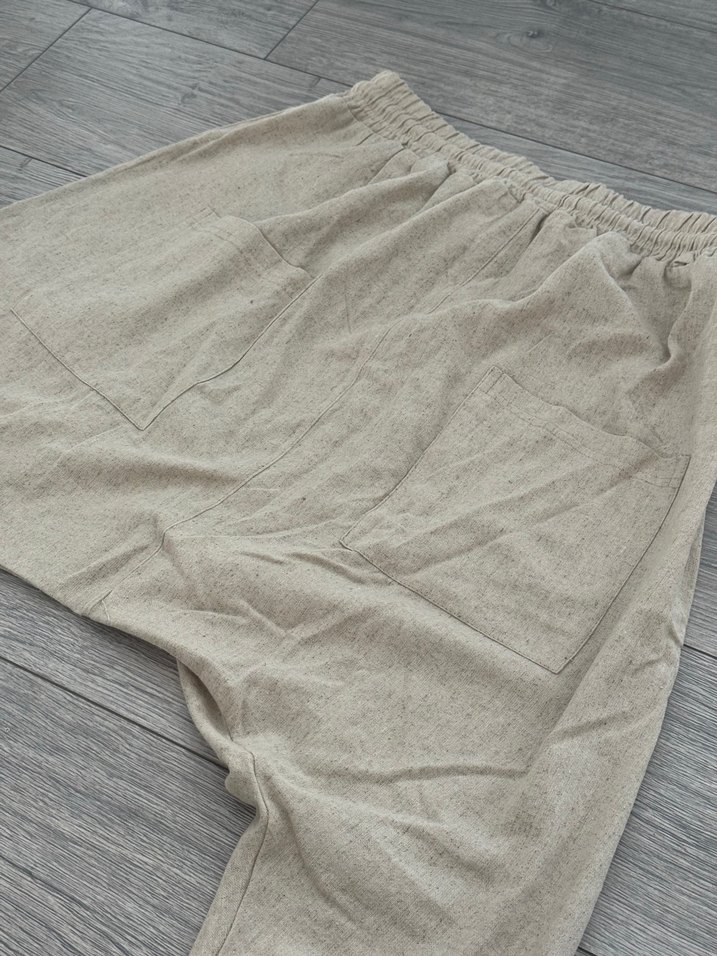 Bej Bol Kesim Keten Kadın Pantolon - Görsel 5