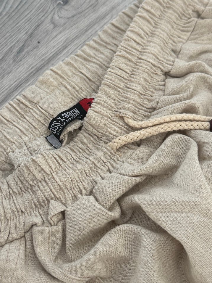 Bej Bol Kesim Keten Kadın Pantolon - Görsel 3