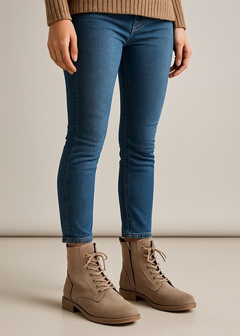 Bej Süet Kadın Günlük Topuklu Bot - Görsel 4