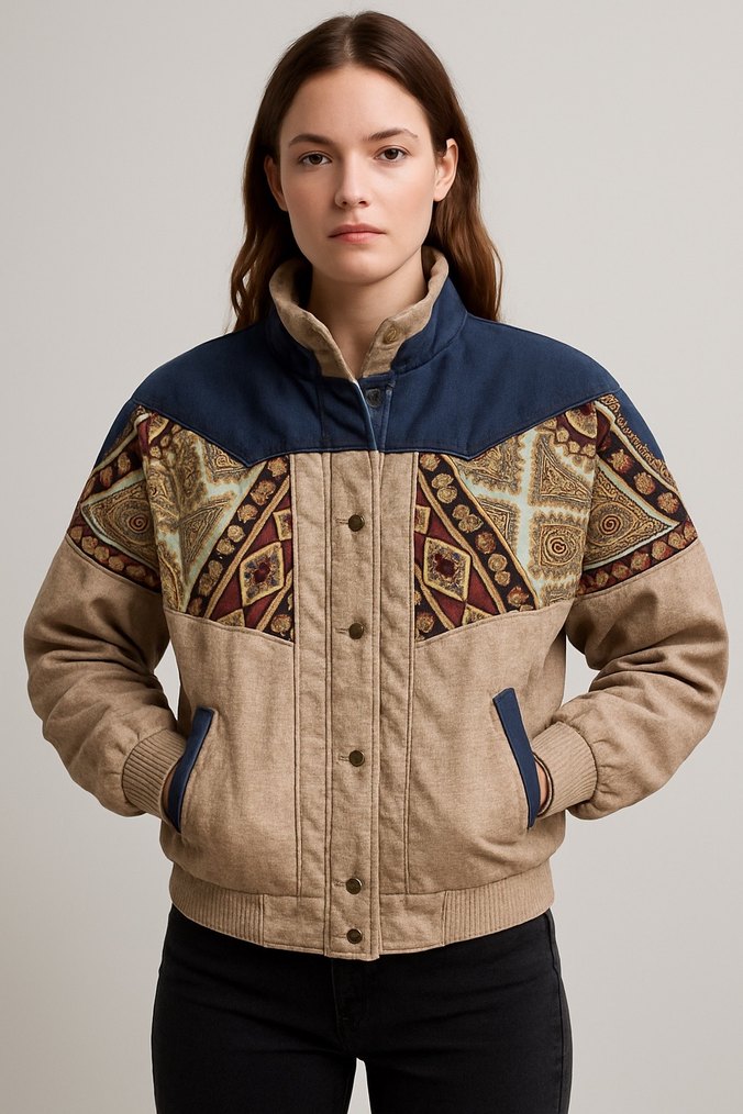 Düğmeli etnik desenli süet erkek ceket - Görsel 5