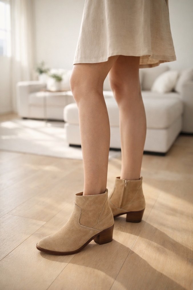 Bej Süet Kadın Topuklu Bot - Görsel 3