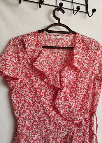 Defacto Kısa Kollu pembe V Yakalı Mini Elbise