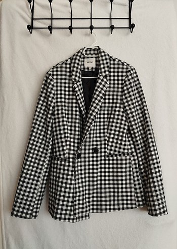 Düğmeli Ekoseli Kadın Blazer Ceket