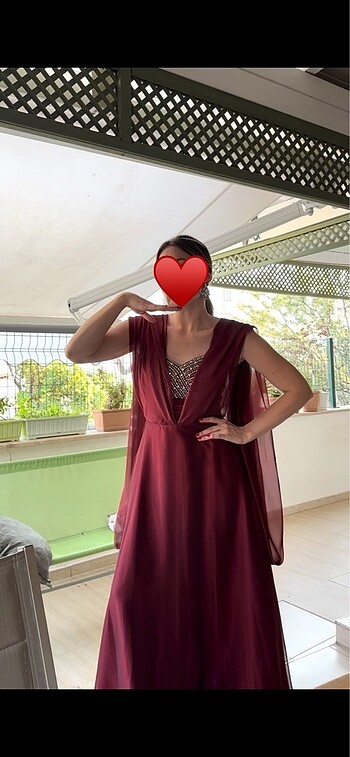 m Beden bordo Renk Kırmızı uzun elbise