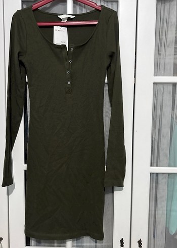 H&M Uzun Kollu, Düğmeli Kadın Midi Elbise