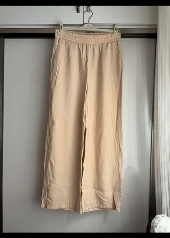 Bej Keten Kadın Bol Kesim Pantolon