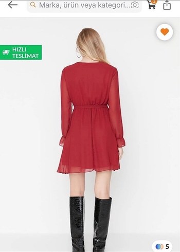 Trendyol & Milla Bordo Midi V Yaka Uzun Kollu Elbise