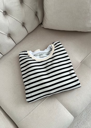 Pamuklu Çizgili pamuk Kazak - Görsel 2