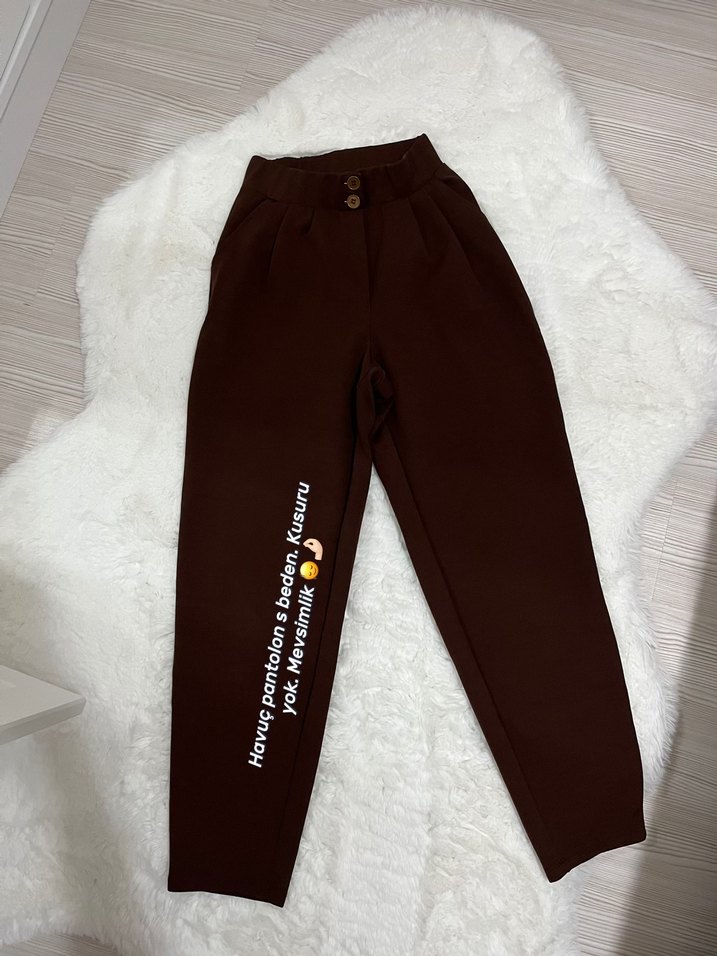 Düğmeli Kahverengi Regular Fit Kadın Pantolon - Görsel 2