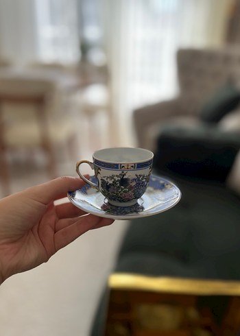 American Vintage Altın Renkli Çiçek Desenli 6'lı Kahve Fincanı Seti