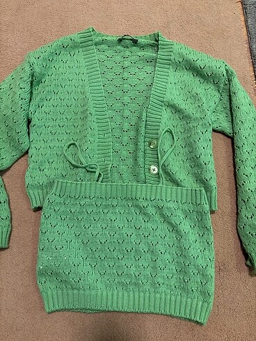 Trendyol & Milla Trendyol Yeşil Hırka Crop Takım
