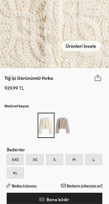 xl Beden H&M tığ işi hırka