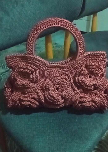 Diğer Çiçek Desenli Örgü Pembe Kadın Çanta