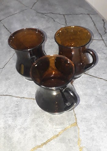 Koyu Kahverengi Cam 3'lü üfleme çay bardağı