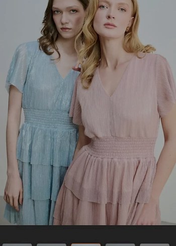 Pembe V Yaka Pilili Mini Elbise - Görsel 2