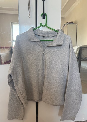 Gri Yarım Fermuarlı Kadın Sweatshirt
