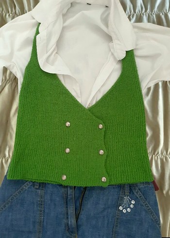 y2k vintage 2000ler yeşil triko süveter