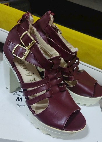 Burgundy Platform Topuklu Kadın Ayakkabı - Görsel 2