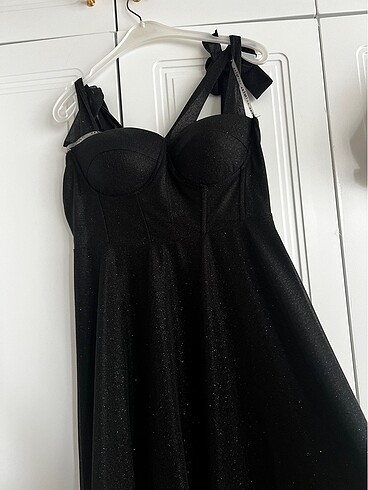 Siyah simli midi boy elbise - Görsel 7