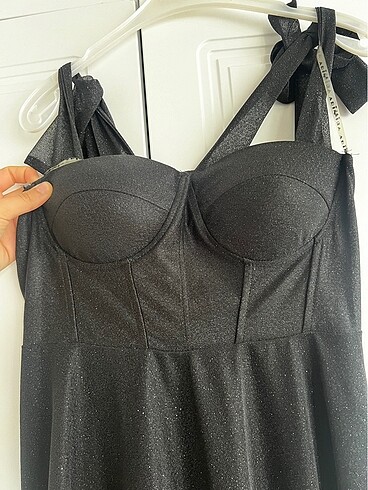 Siyah simli midi boy elbise - Görsel 6