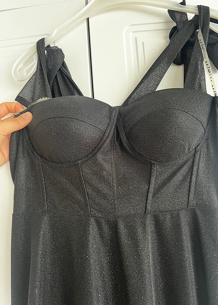 Siyah simli midi boy elbise - Görsel 5