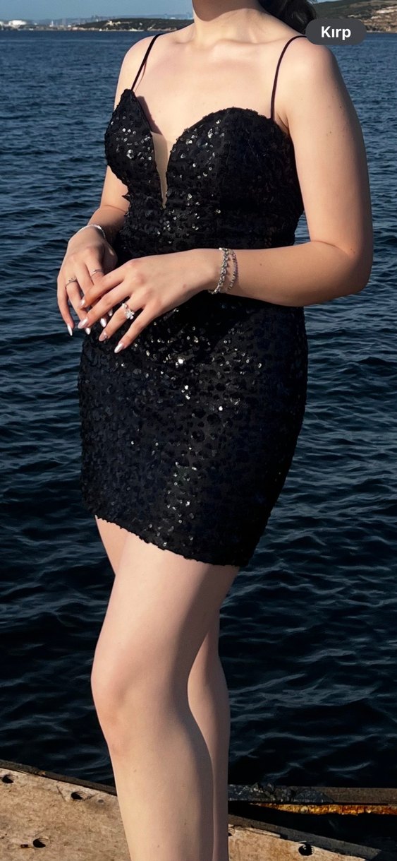 Uzun Siyah Straplez Fırfırlı Gotik Abiye Elbise - Görsel 3