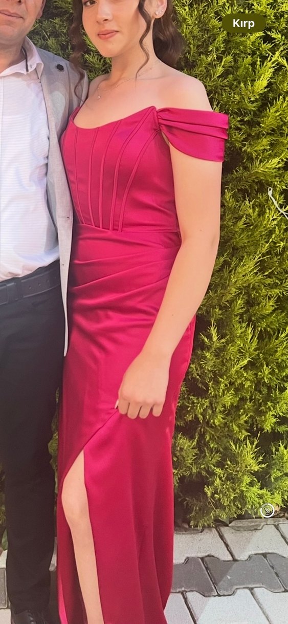 Pembe  Drapeli Straplez Uzun Abiye Elbise - Görsel 2