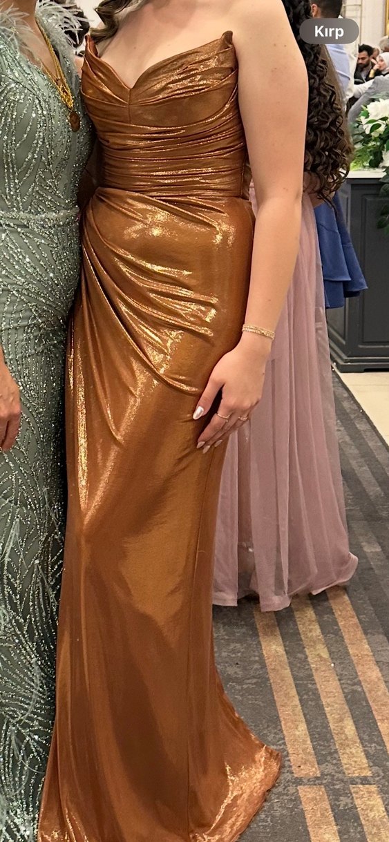 Kahverengi Drapeli Uzun Abiye Elbise - Görsel 2