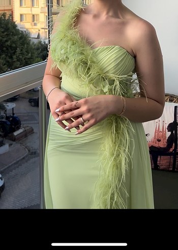 Yeşil Drapeli Uzun Abiye Elbise - Görsel 6